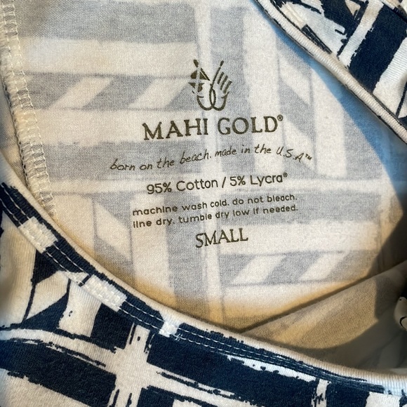 MAHI GOLD Classic print navy white dress Size Small - Picture 2 of 3
